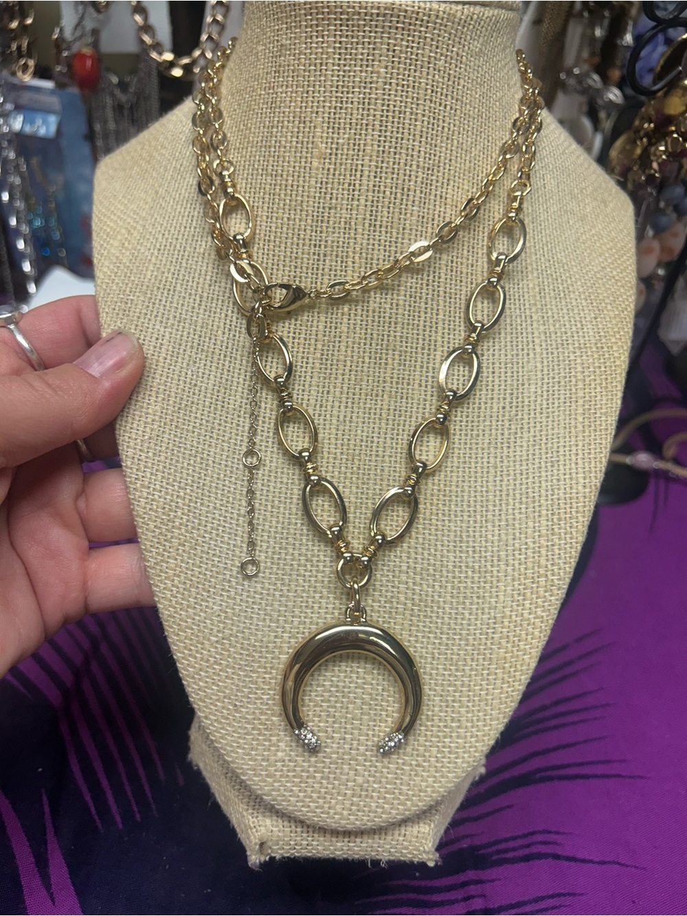 NWOT Free People Gold Long Horn Pendant Statement Necklace